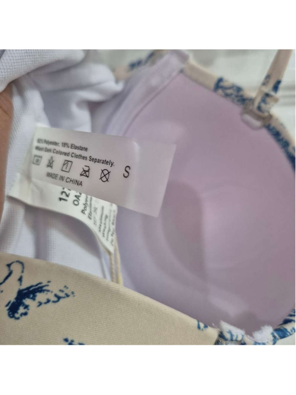 Women's COMMENSE White & Blue Toile Print One Piece Swimsuit S - Picture 7 of 9